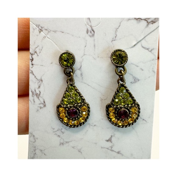 Victorian revival romantic drop dangle earring citrine peridot garnet glass - Picture 7 of 10